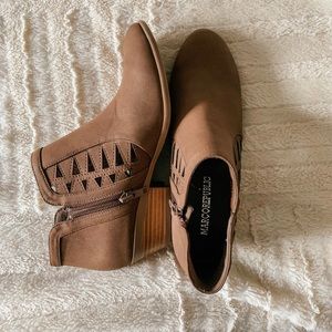 Brown Cutout Chunky Ankle Heeled Booties